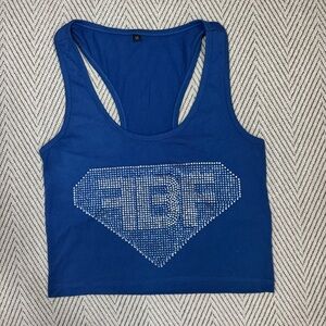 FBF Fitbody Fusion Cut Out Bling Tank Blue Rhinestone Tank Top